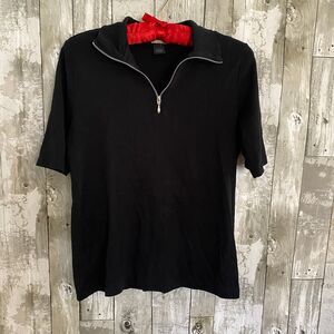 Magaschoni black 1/4 zip collar elbow sleeve top S